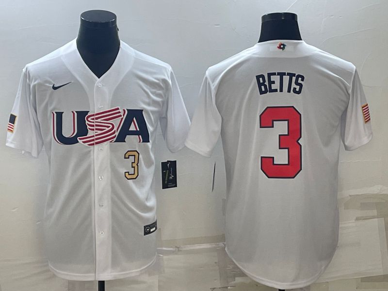 Men 2023 World Cub USA #3 Betts White Nike MLB Jersey2